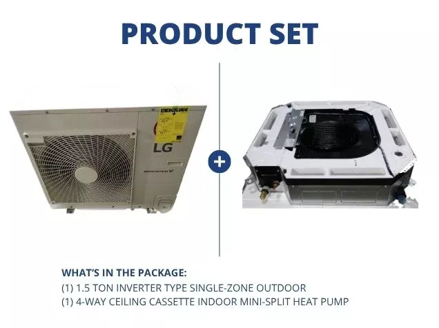 1.5 Ton Inverter OD/Ceiling Cassette ID Mini-Split Heat Pump Set, 20 S