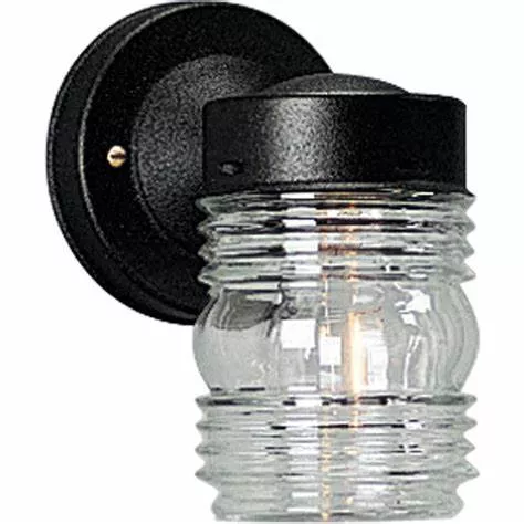 1 LIGHT 75W CLEAR MARINE GLASS OUTDOOR WALL LIGHT BLACK