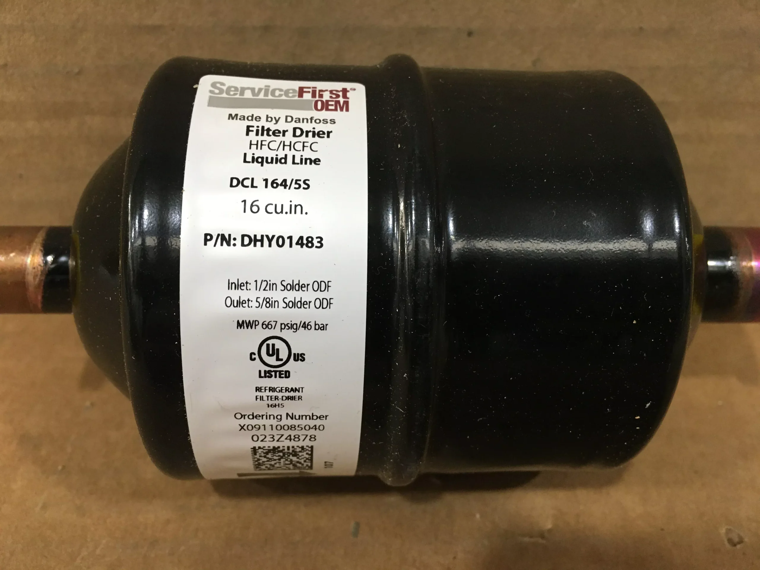 16 CU.IN. LIQUID LINE FILTER DRIER 1/2" X 5/8" SOLDER
