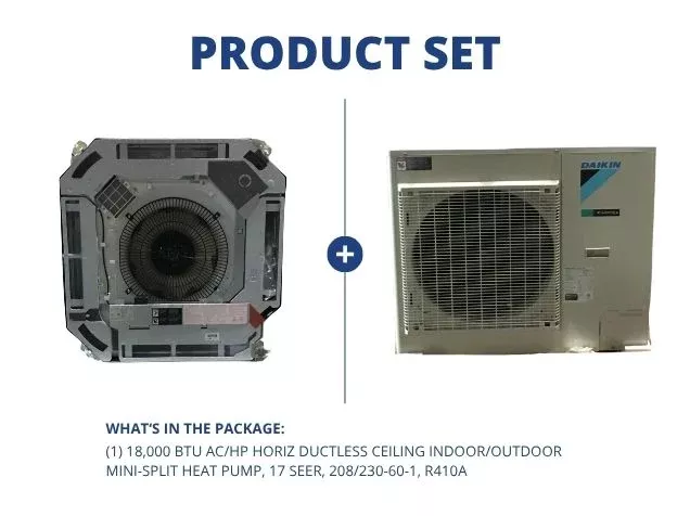 18,000 BTU AC/HP Horiz Ductless Ceiling ID/OD Mini-Split Heat Pump, 17