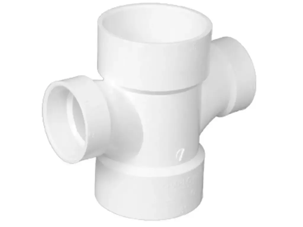 2 inch x 2 inch x 1-1/2 inch x 1-1/2 inch PVC DWV Double Reducing Sanitary Tee Plastic x Plastic x Plastic x Plastic