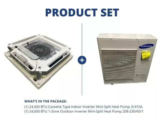 24,000 BTU Single-Zone Mini Split Inverter Ceiling Cass Heat Pump Set,