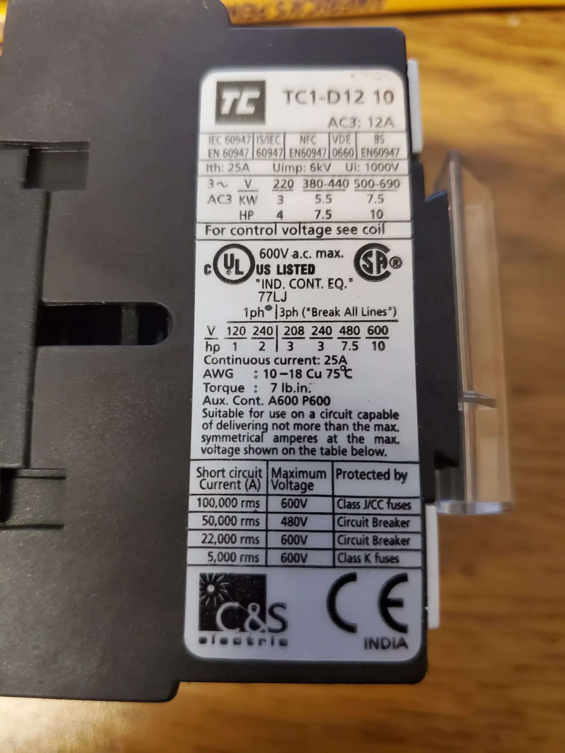 3 Pole 12 Amp Contactor 120 V Coil