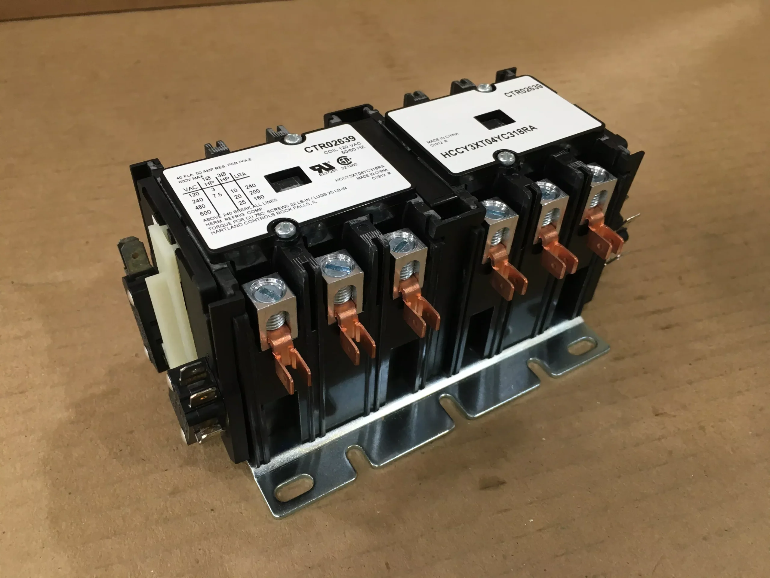 3 Pole 50 Amp 40 FLA Contactor, 110-120 Volt Coil