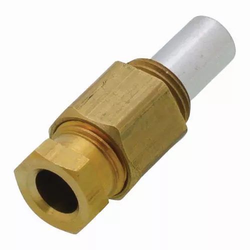 BASO Y90AA-4210 .010" LP Gas Pilot Burner Orifice – 1/4" Compression Coupling Inlet, 164° Dual Orifice Counterbore