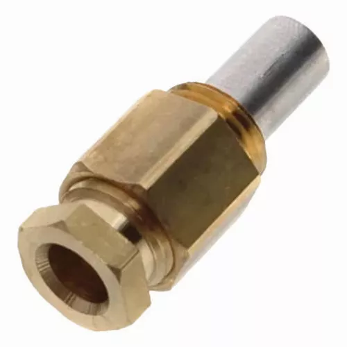 BASO Y90AA-4211 .011" LP Gas Pilot Burner Orifice with 1/4" Compression Coupling Inlet Fitting, Aluminum Lined Inlet Body, and 164 degree Dual Orifice Counterbore
