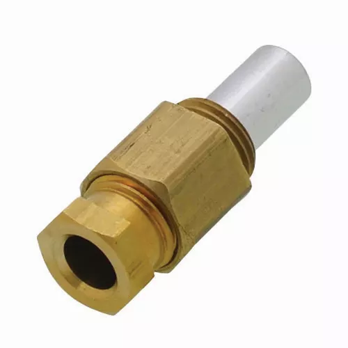 BASO Y90AA-4212 .012" LP Gas Pilot Burner Orifice – 1/4" Compression Coupling Inlet, 164° Dual Orifice Counterbore
