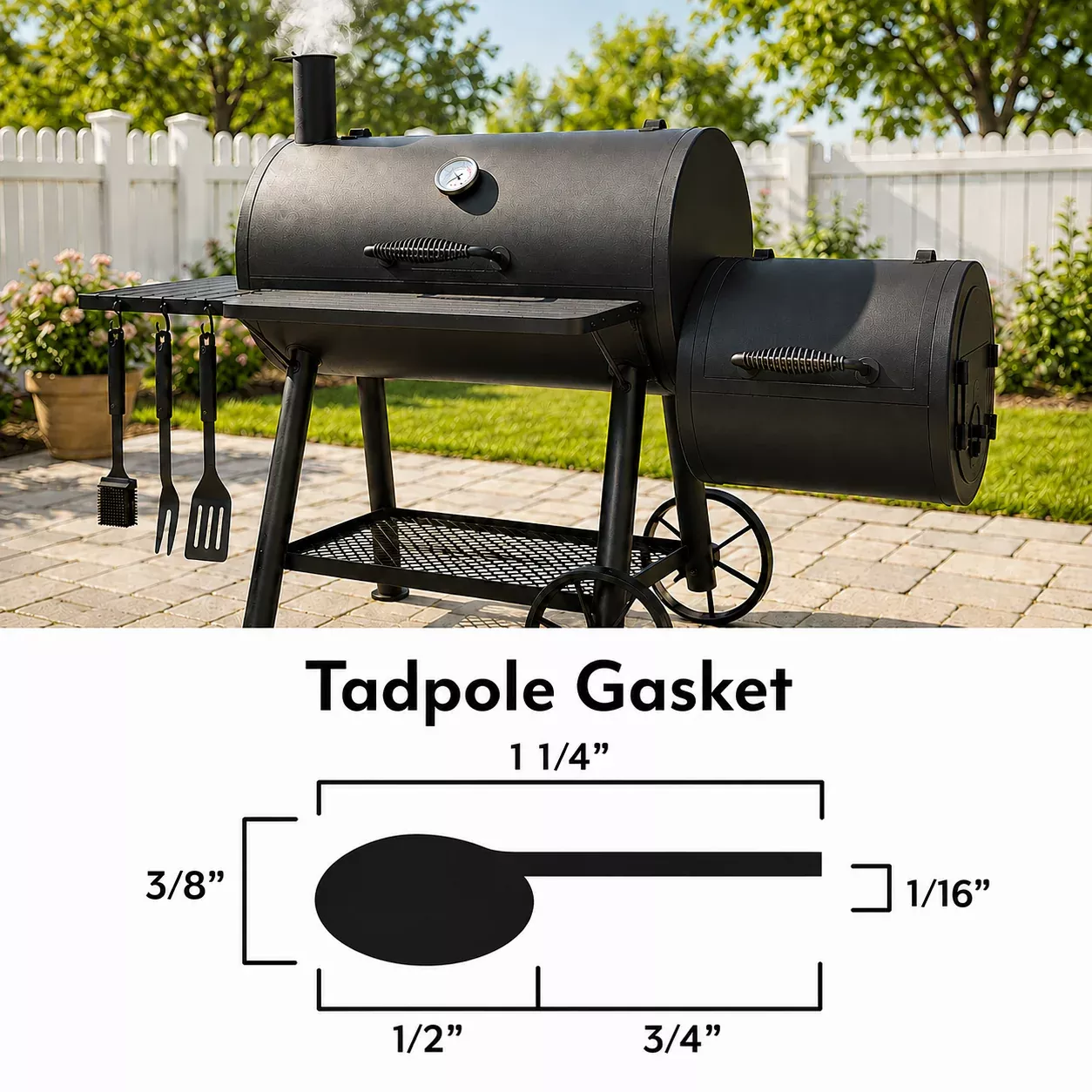 BBQ Smoker Tadpole Gasket – 1/2" Bulb x 1-1/4" Overall – 1,000°F Self-