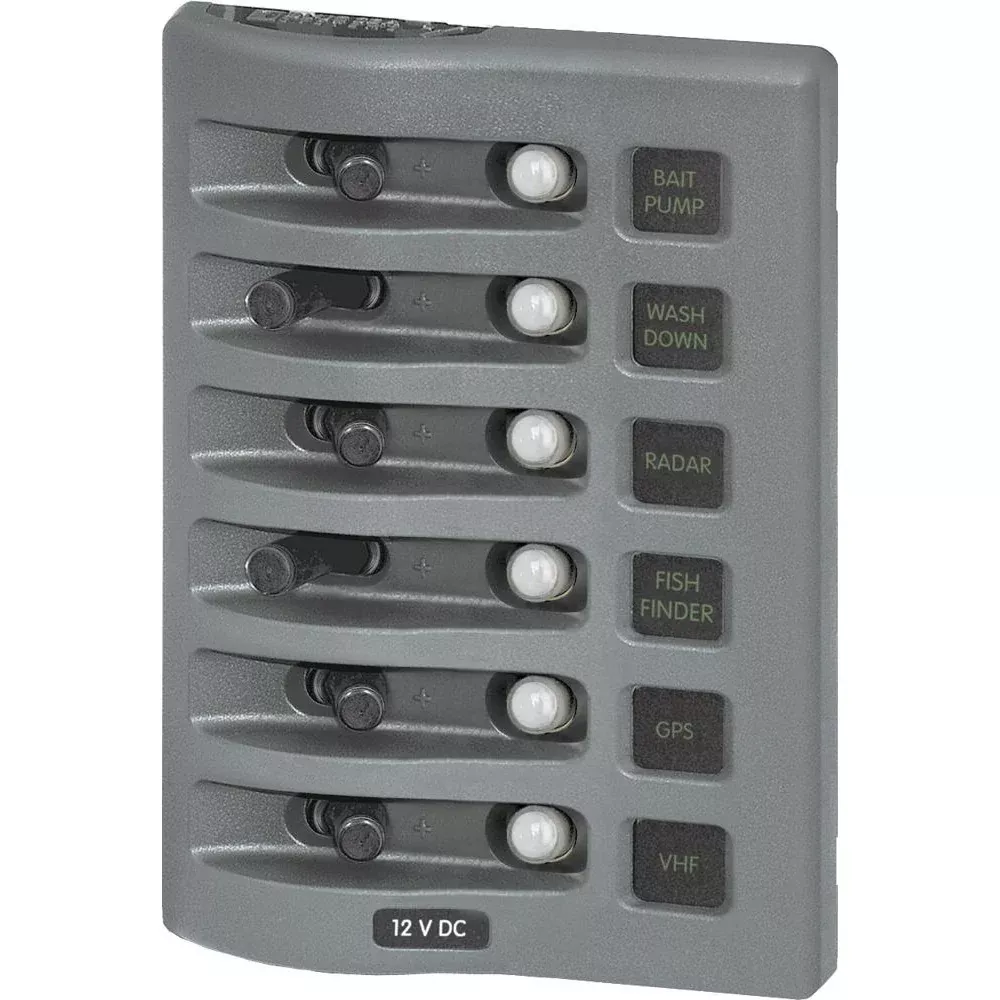 Blue Sea 4376 WeatherDeck Water Resistant Circuit Breaker Panel 6 Position Grey 4376