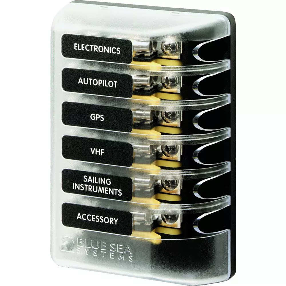 Blue Sea 5018 ST Glass Fuse Block wout Negative Bus 6 Circuit 5018