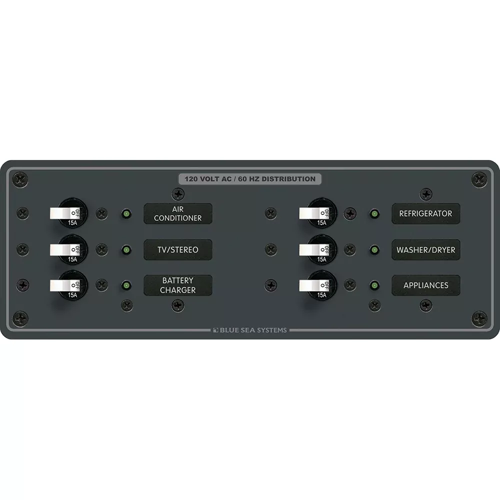 Blue Sea 8097 AC 6 Position Toggle Circuit Breaker Panel White Switches 8097