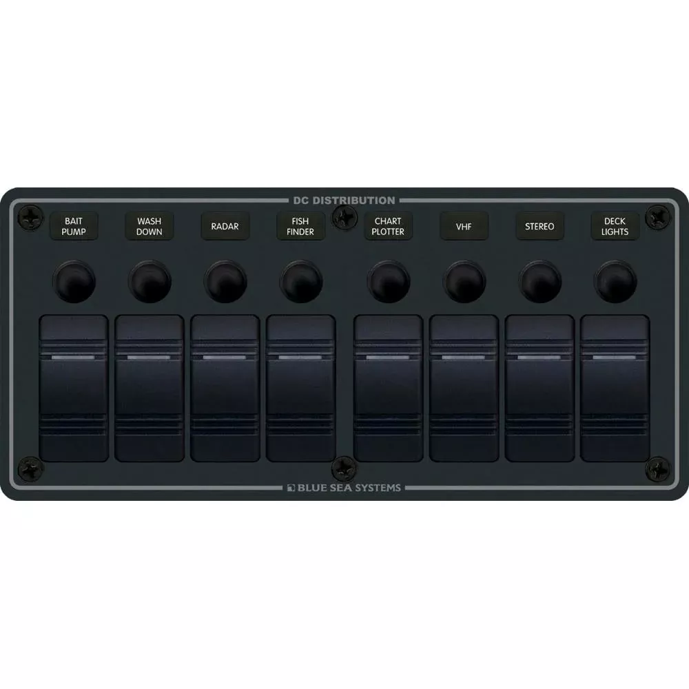 Blue Sea 8371 Water Resistant Panel 8 Position Black Horizontal Mount 8371