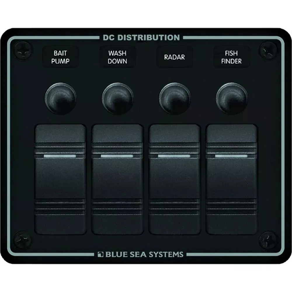Blue Sea 8372 Water Resistant 4 Position Black Horizontal Mount Panel 8372