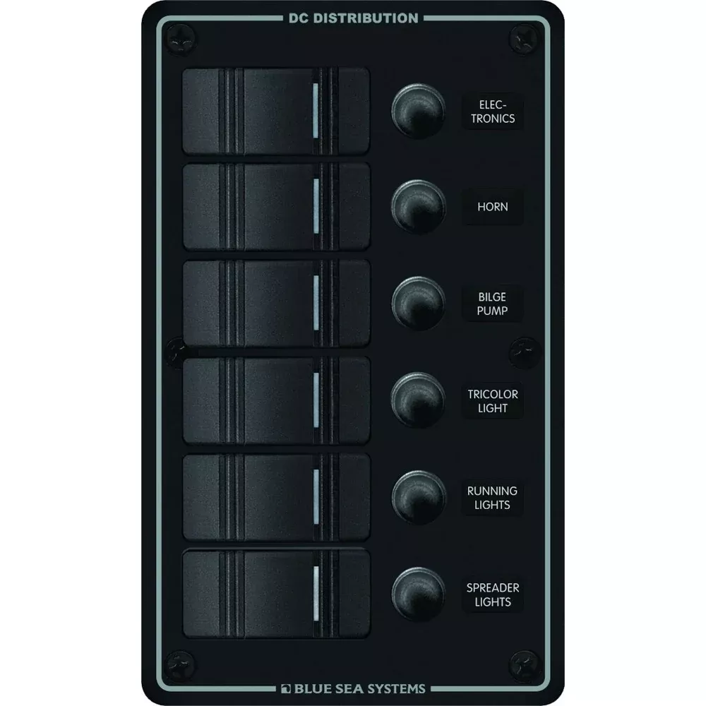 Blue Sea 8373 Water Resistant 6 Position Black Vertical Mount Panel 8373