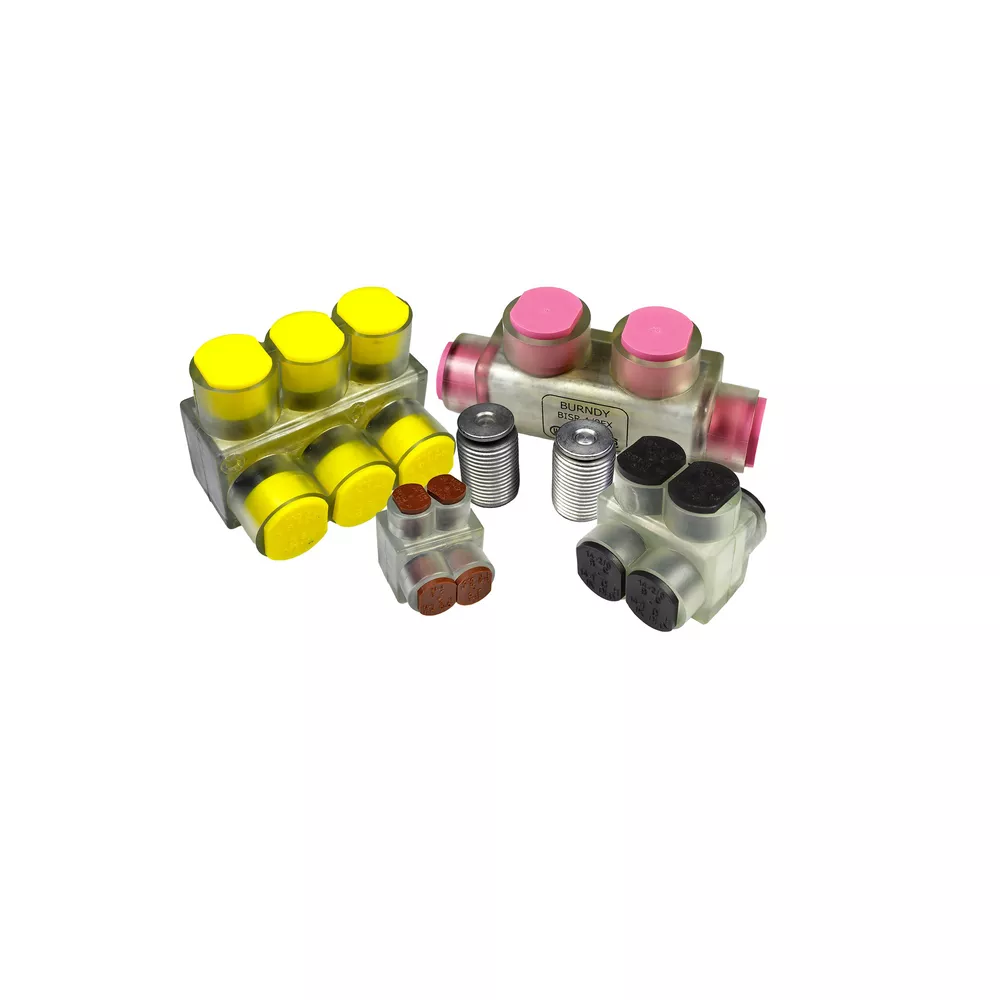 Burndy BIBD2/03FX Aluminum UNITAP, Double Sided Entry, #14-2/0 Class B & C ,#14-#1 Class G,H,I,K, DLO, 3 PORT