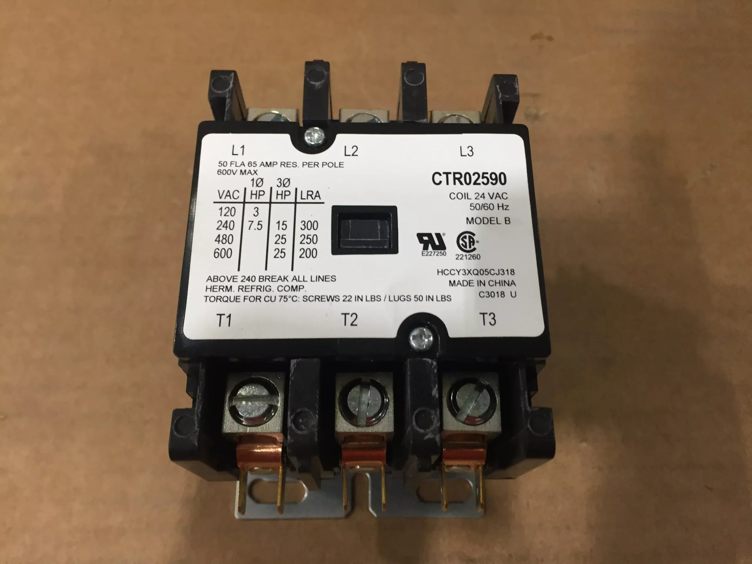 Contactor; 3 Pole, 50A, 24VAC, 50/60Hz