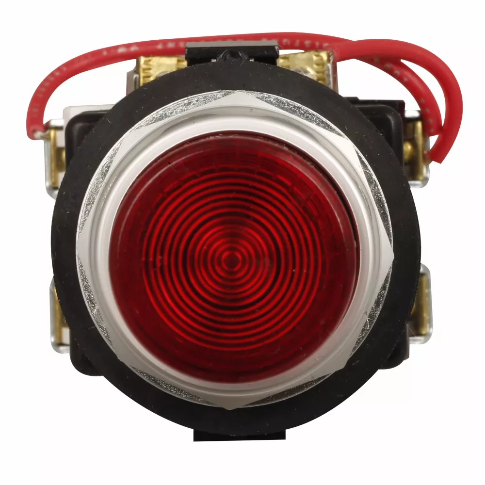 Cutler-Hammer HT8HFRV7 HT800 pushbutton, Watertight and Oiltight-HT800, Indicating Light Unit, Standard actuator, Chrome, Incandescent, Full voltage, NEMA 3, 3R, 4, 4X, 12 and 13, Illuminated, Red, 120