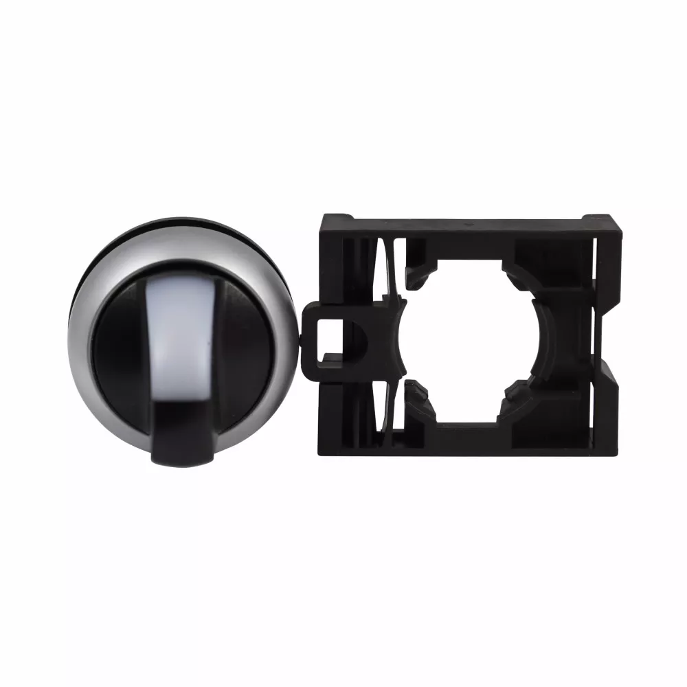 Cutler-Hammer M22-WLKV-W M22 modular pushbutton, M22 Modular Selector Switch Operator, 22.5 mm, Knob, Momentary, Illuminated, Bezel: Silver, Button: White, IP66, NEMA 4X, 13, Two-Position, V, Light 100,