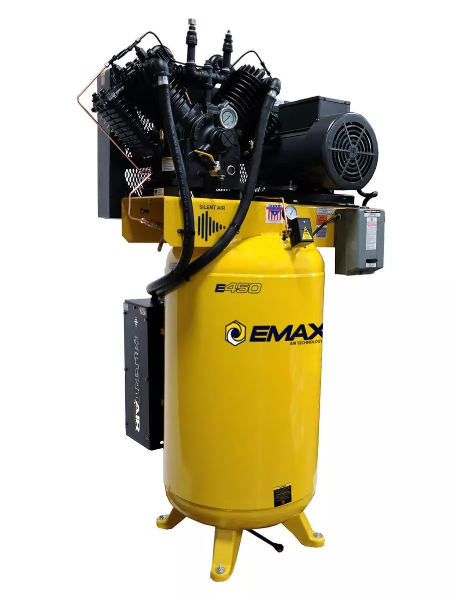 EMAX Industrial Plus Silent Air System 10HP 80 gal. 208-230/460V 3-Phase2 Stage Pressure Lubricated Electric Air Compressor