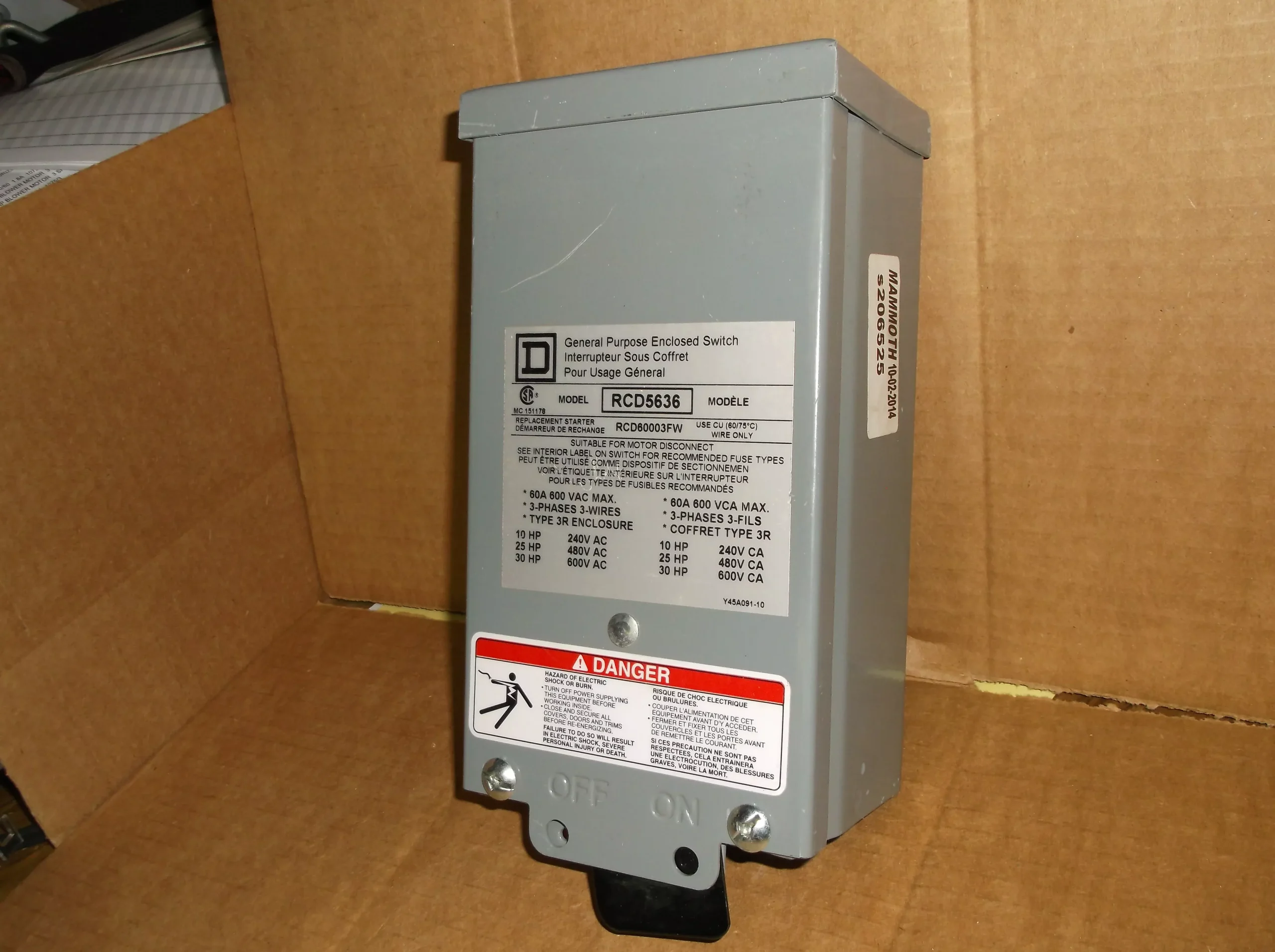 General Purpose Enclosed Disconnect Switch 3-Pole,3-Phase,600Vac,60Amp