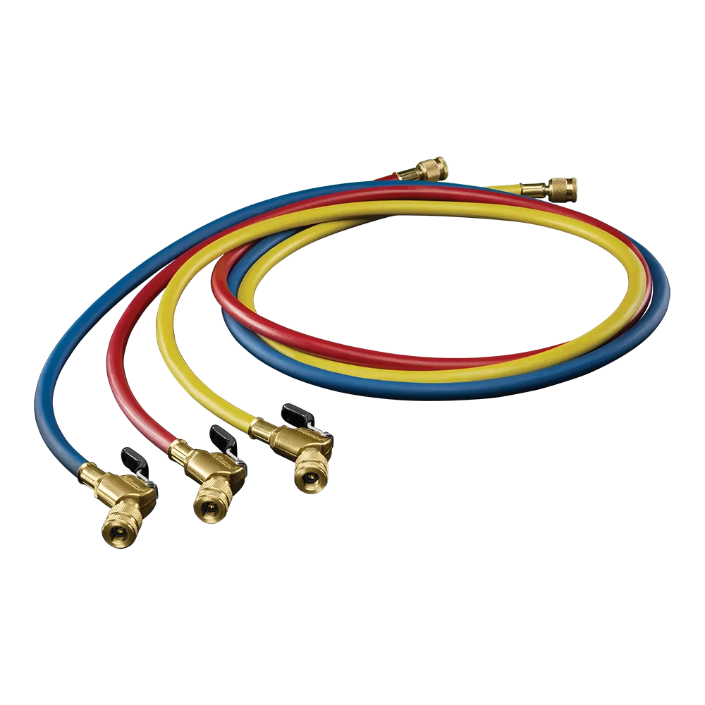 Hilmor 1935924 Ball Valve End Refrigerant Hose Set, 60", 800 PSI, 3-Piece