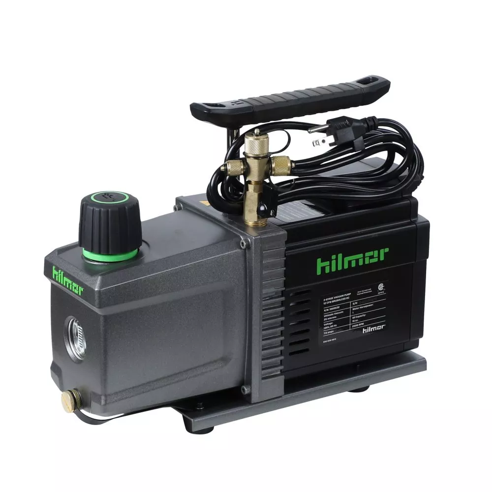 Hilmor 1950532 Two-Stage Rotary Vane Vacuum Pump, 12 CFM, 1 HP, 25 Microns, No Oil