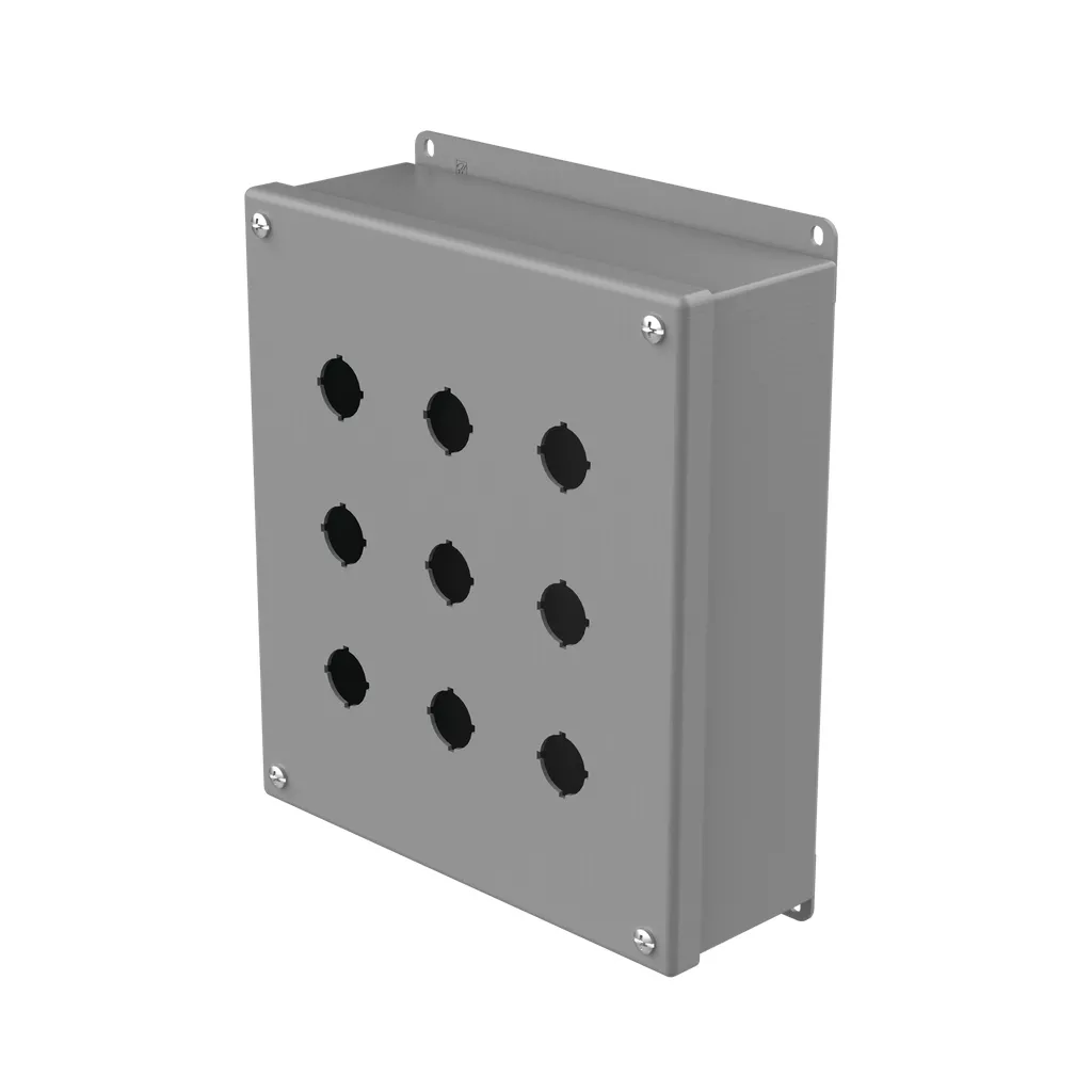 Hoffman E9PBG Pushbutton Enclosures, Type 12, 9PB x 22.5mm, Gray, Steel
