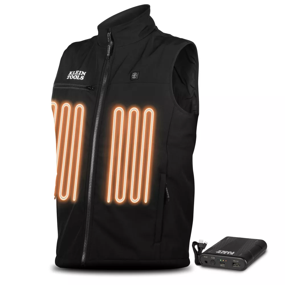 Klein 60954 Heated Base Layer Vest, Lightweight, Low Profile, includes Battery & Charging Cable - Large
