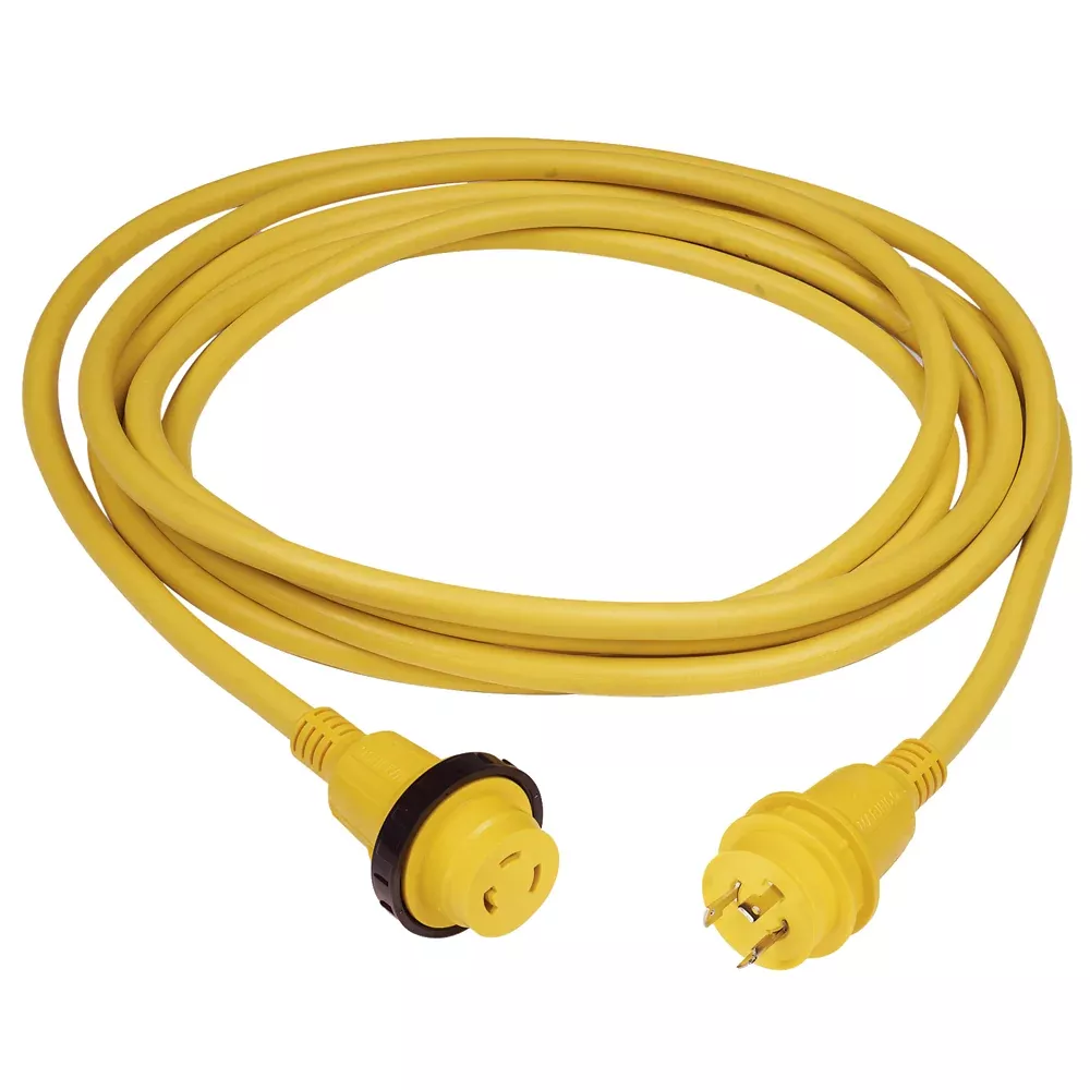 Marinco 30 Amp PowerCord PLUS Cordset wPowerOn LED Yellow 50ft 199119