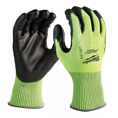Milwaukee 48-73-8941 High Visibility Polyurethane Dipped Gloves, ANSI Cut Level 4 - Medium (1pr)