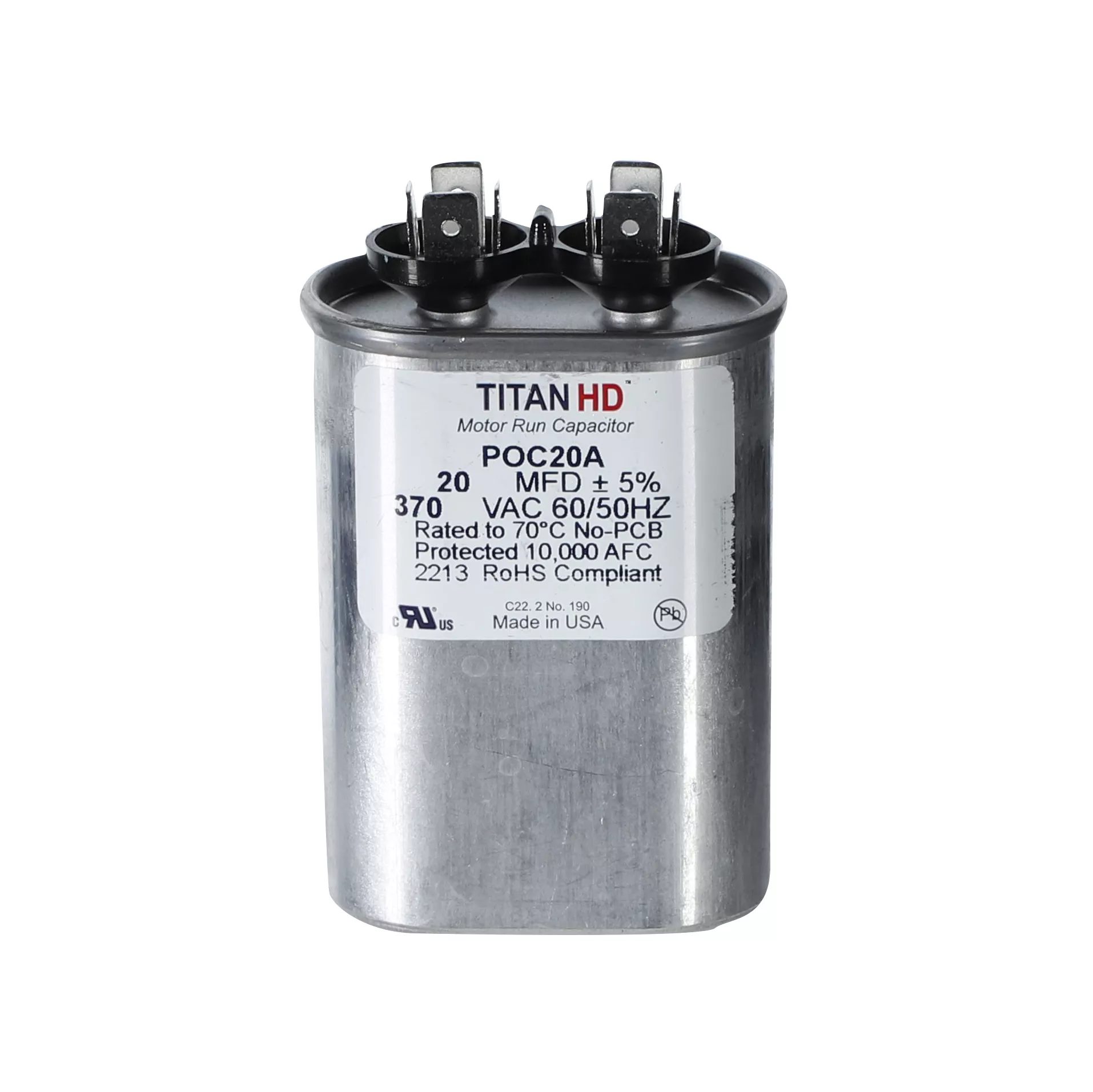 Packard POC20A Titan HD 20 MFD, 370V, Oval Run Capacitor
