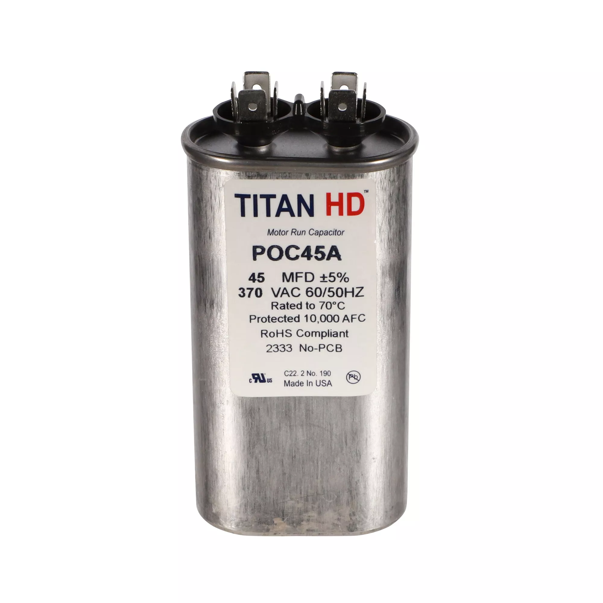 Packard POC45A Titan HD 45 MFD, 370V, Oval Run Capacitor