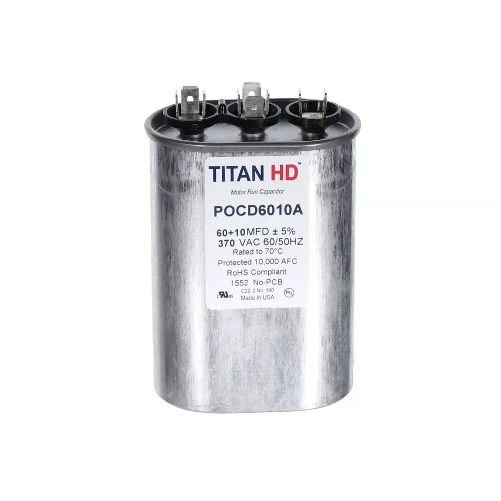 Packard POCD6010A Titan HD 60+10 MFD, 370V, Oval Dual Run Capacitor