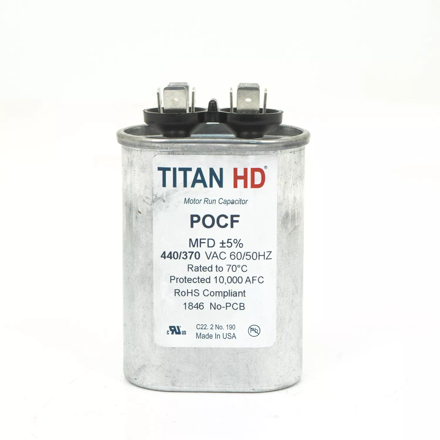 Packard POCF25B Titan HD 25 MFD, 440/370V, Oval Run Capacitor