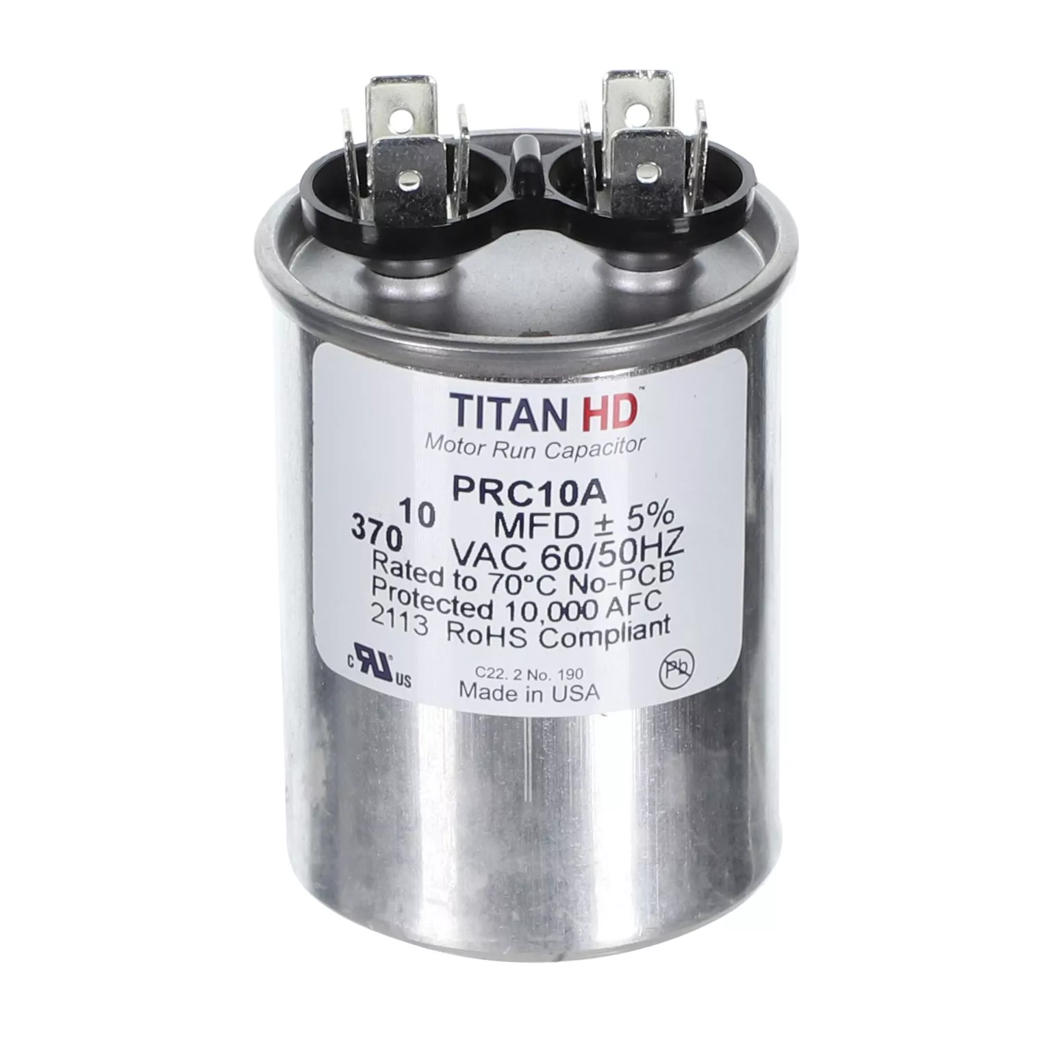 Packard PRC10A Titan HD 10 MFD, 370V, Round Run Capacitor