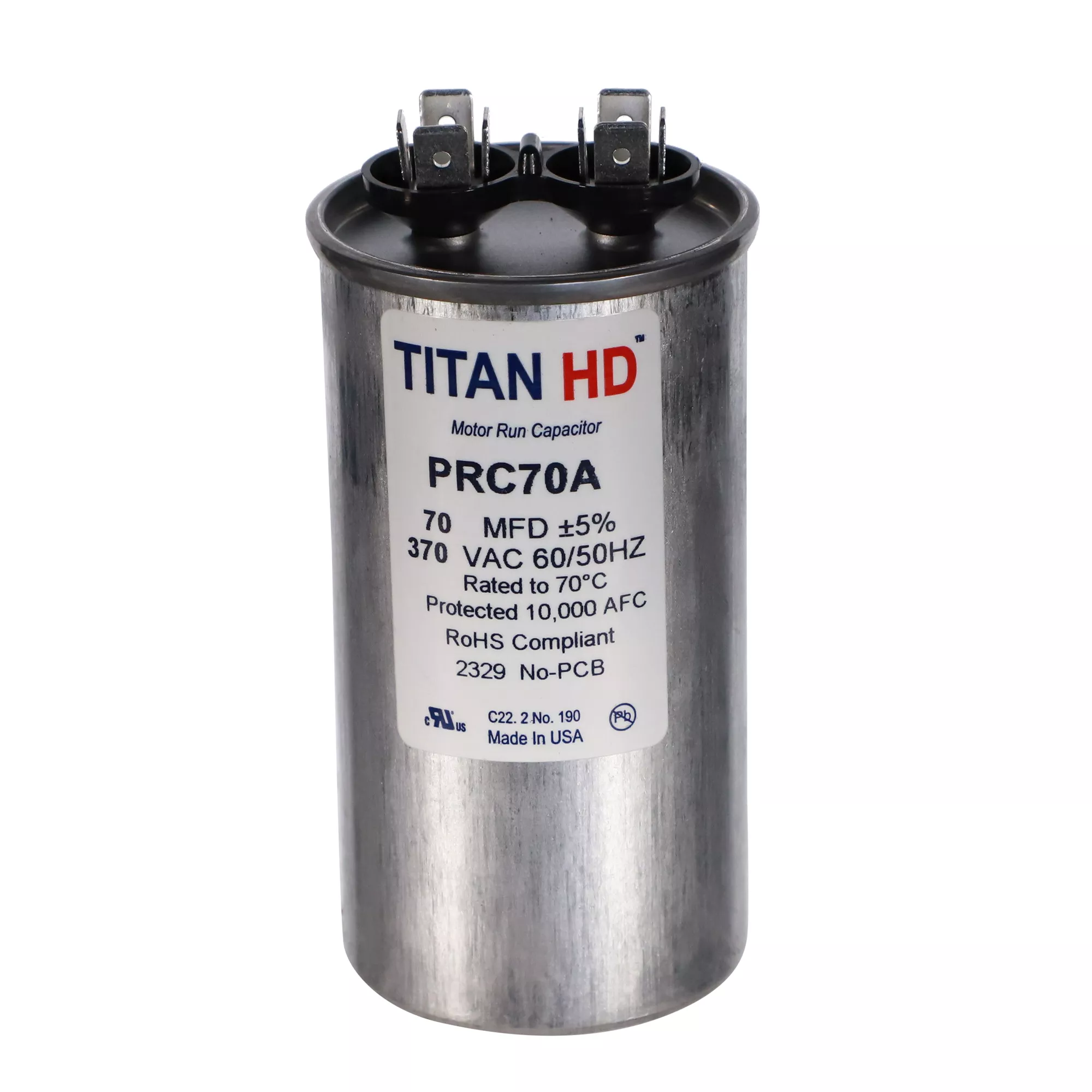 Packard PRC70A Titan HD 70 MFD, 370V, Round Run Capacitor