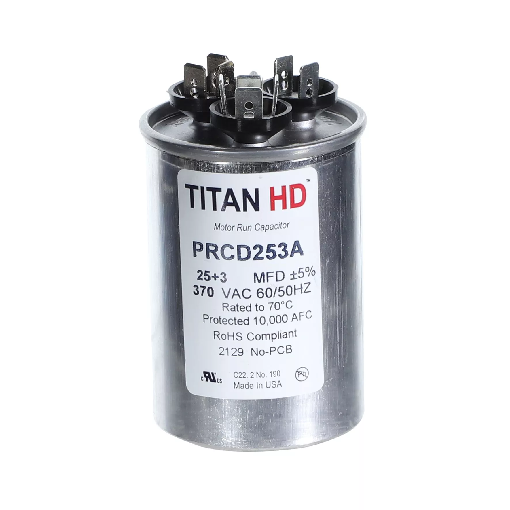 Packard PRCD253A Titan HD 25+3 MFD, 370V, Round Dual Run Capacitor