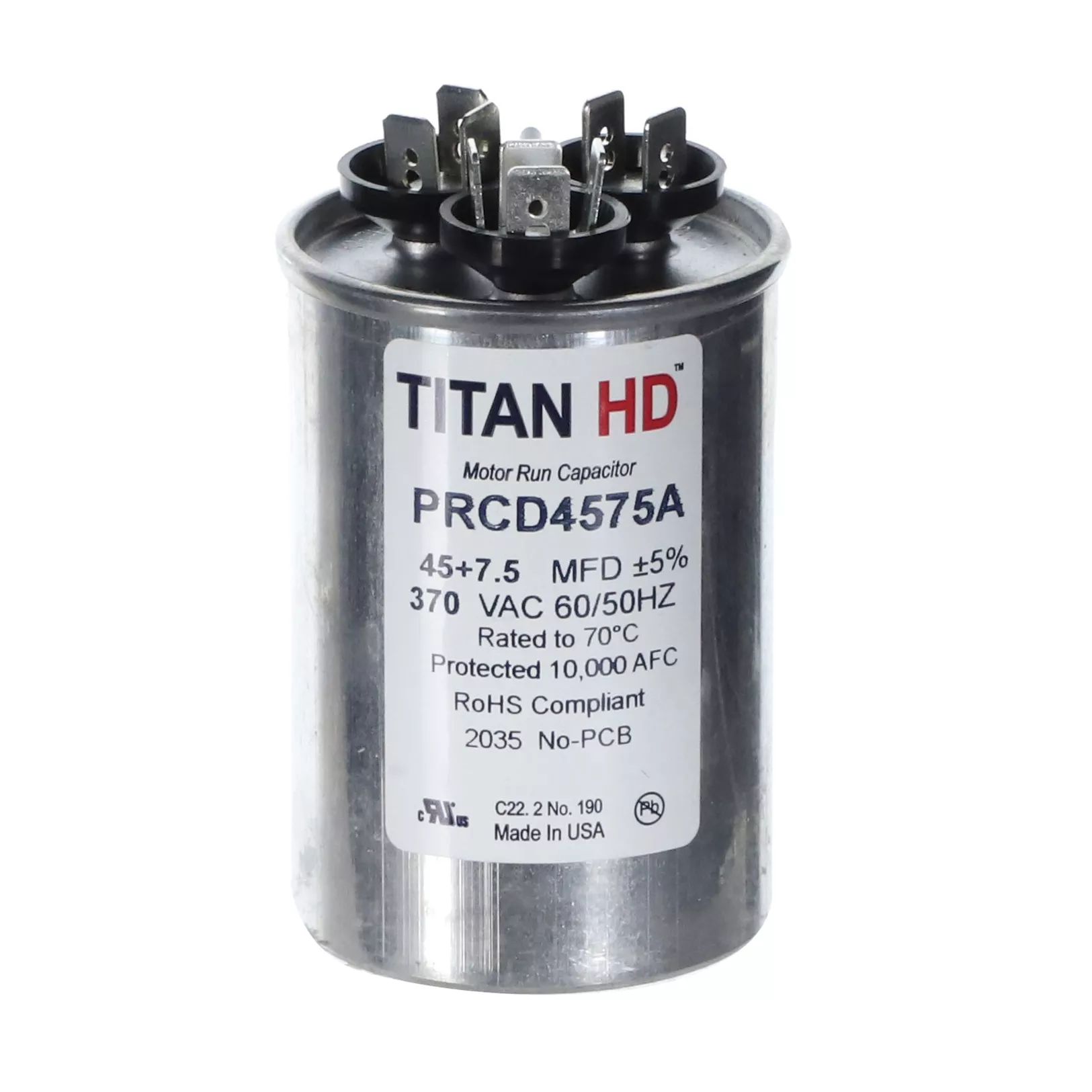 Packard PRCD4575A Titan HD 45+7.5 MFD, 370V, Round Dual Run Capacitor