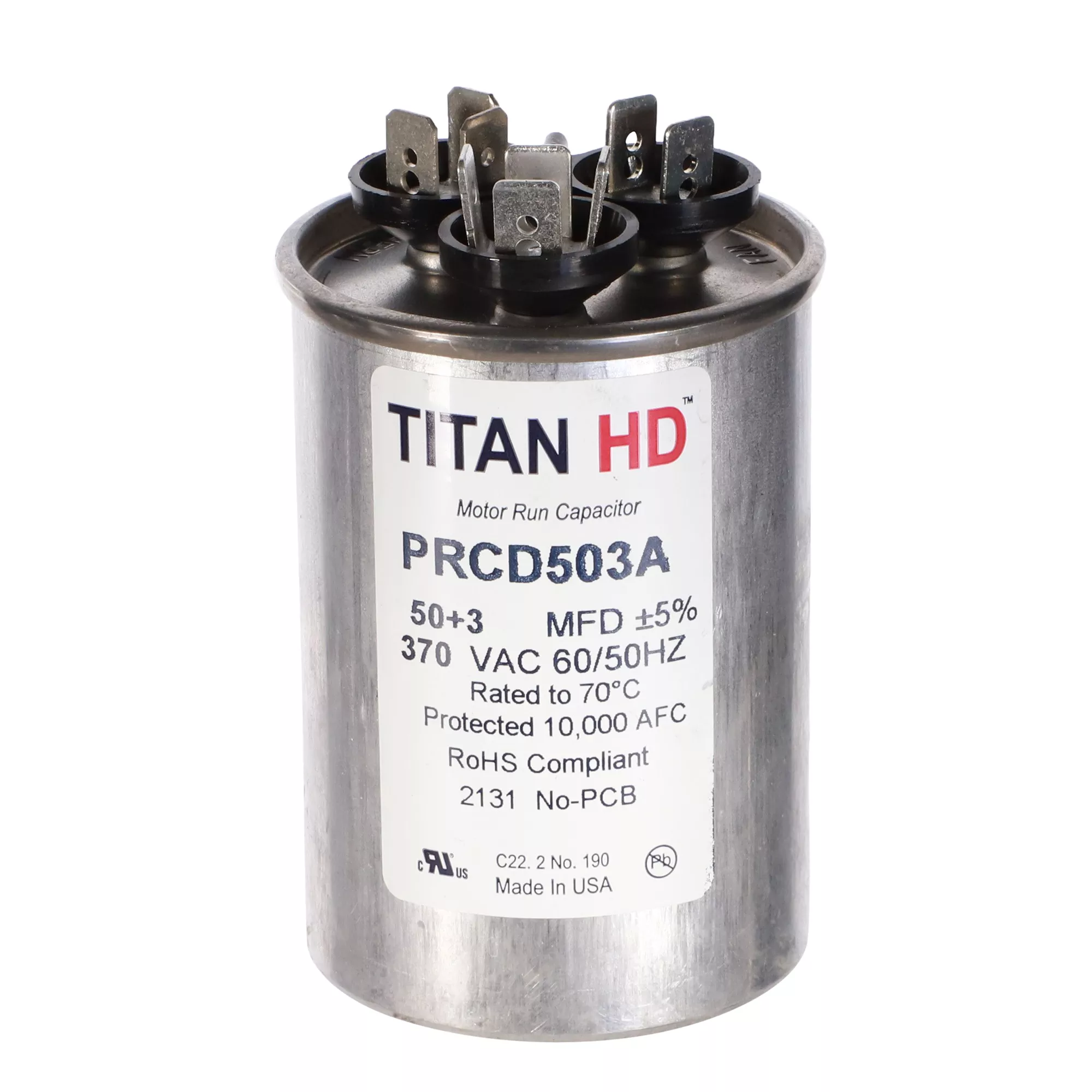 Packard PRCD503A Titan HD 50+3 MFD, 370V, Round Dual Run Capacitor