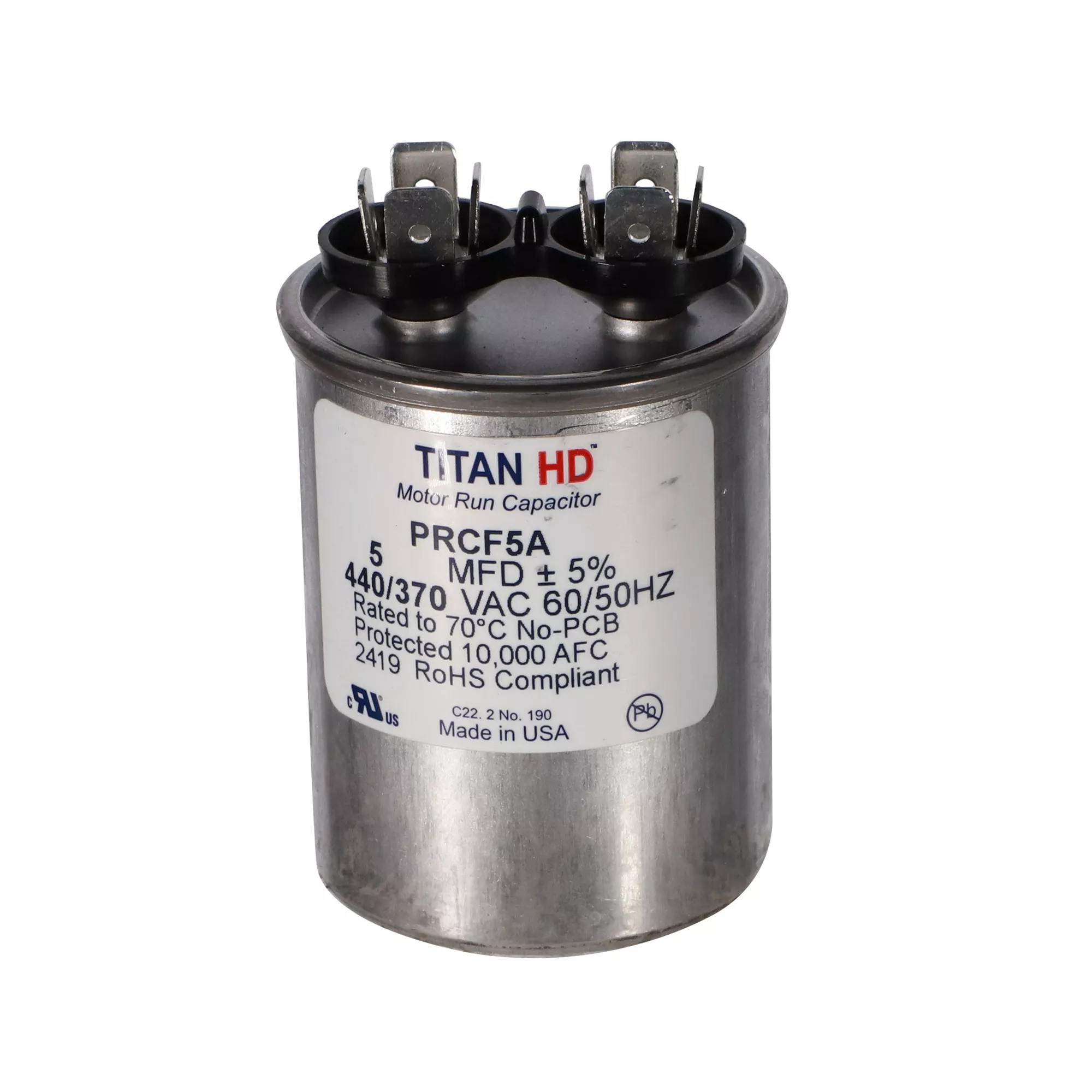 Packard PRCF5A Titan HD 5 MFD, 440/370V, Round Run Capacitor