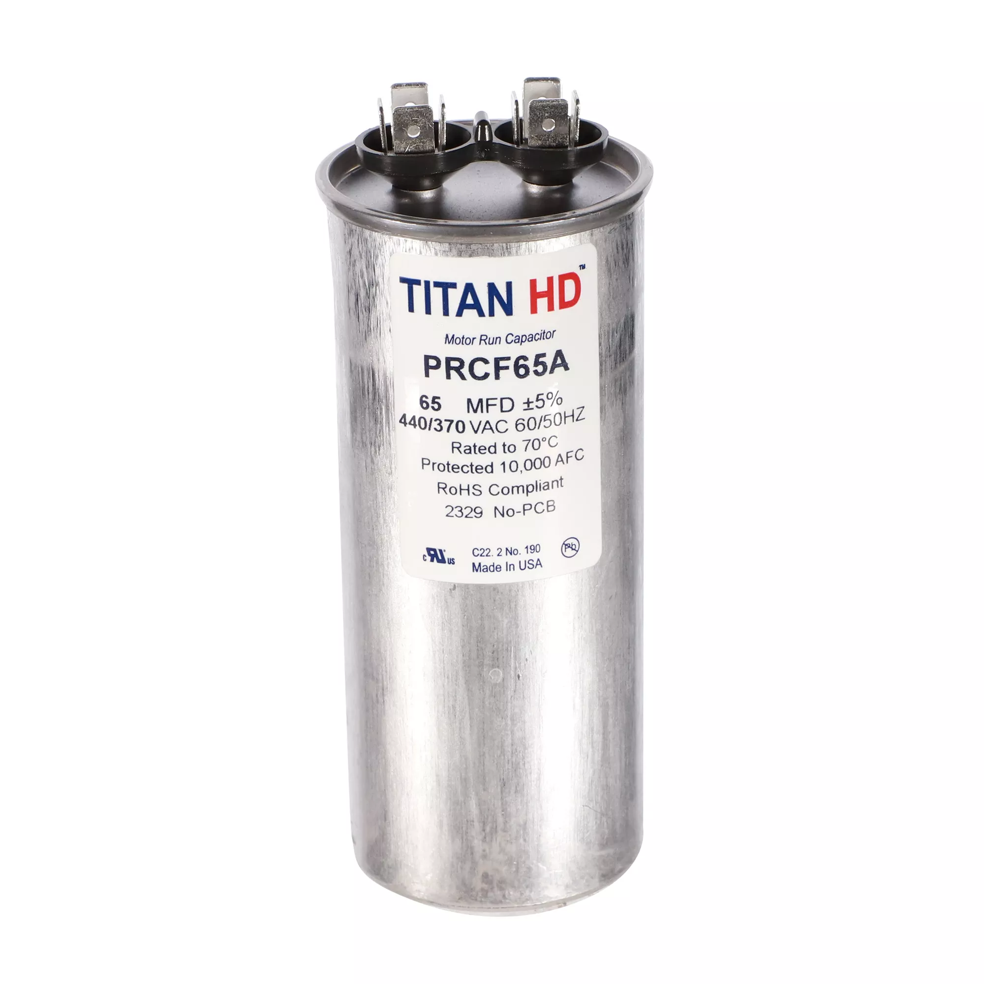 Packard PRCF65A Titan HD 65 MFD, 440/370V, Round Run Capacitor