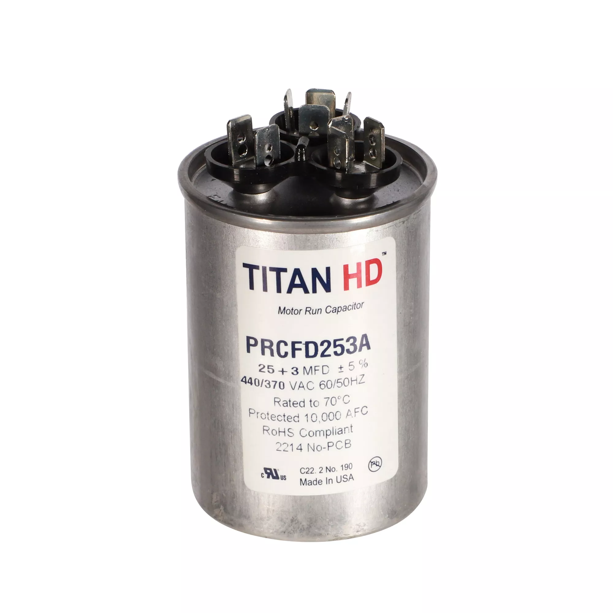 Packard PRCFD253A Titan HD 3 MFD, 440/370V, Round Run Capacitor