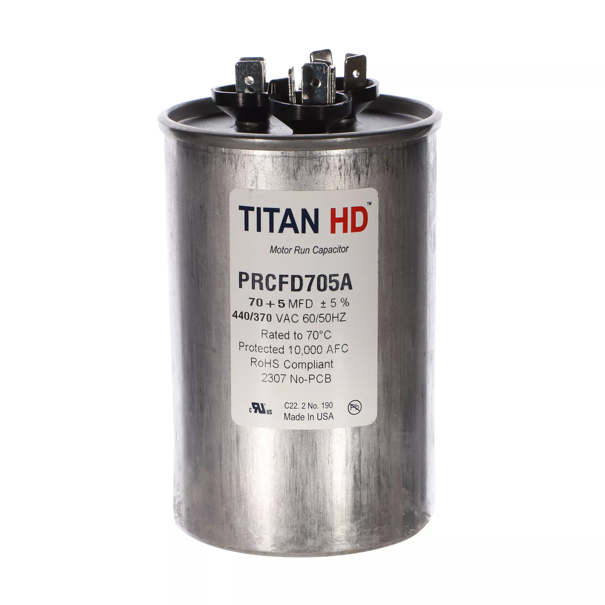 Packard PRCFD705A Titan HD 70+5 MFD, 440/370V, Round Dual Run Capacitor