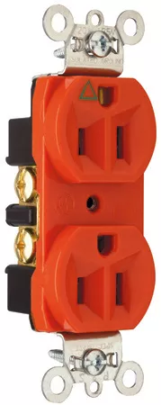 Pass & Seymour IG5662 Isolated Ground Heavy-Duty Spec Grade Duplex Receptacle, Back & Side Wire, 15A 250V - Orange