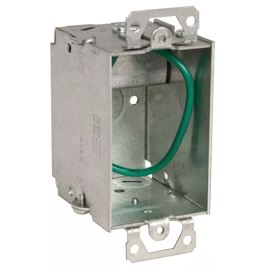 Raco 518S Switch Box 2-1/2" Deep, Gangable with STAB-IT Connector, Plaster Ears, 8" #12 Copper Pigtail