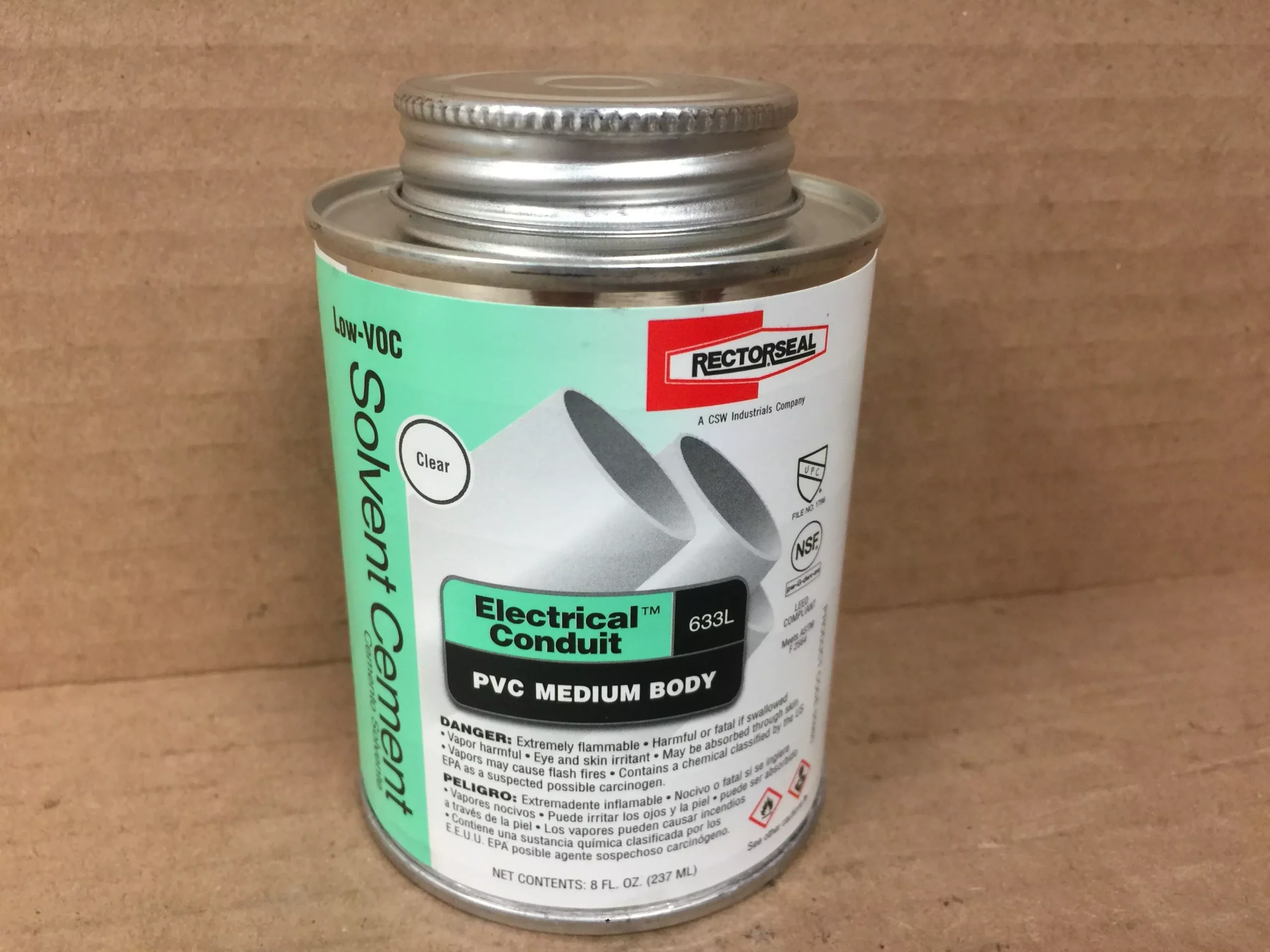 SOLVENT; CONDUIT CEMENT 633L CLEAR PVC CEMENT, 8OZ