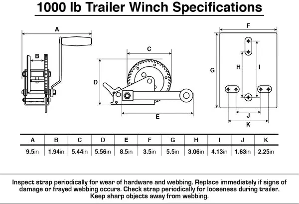 T-H Marine - Boating Essentials - Trailer Winch - 1000 LB - BE-TR-5991