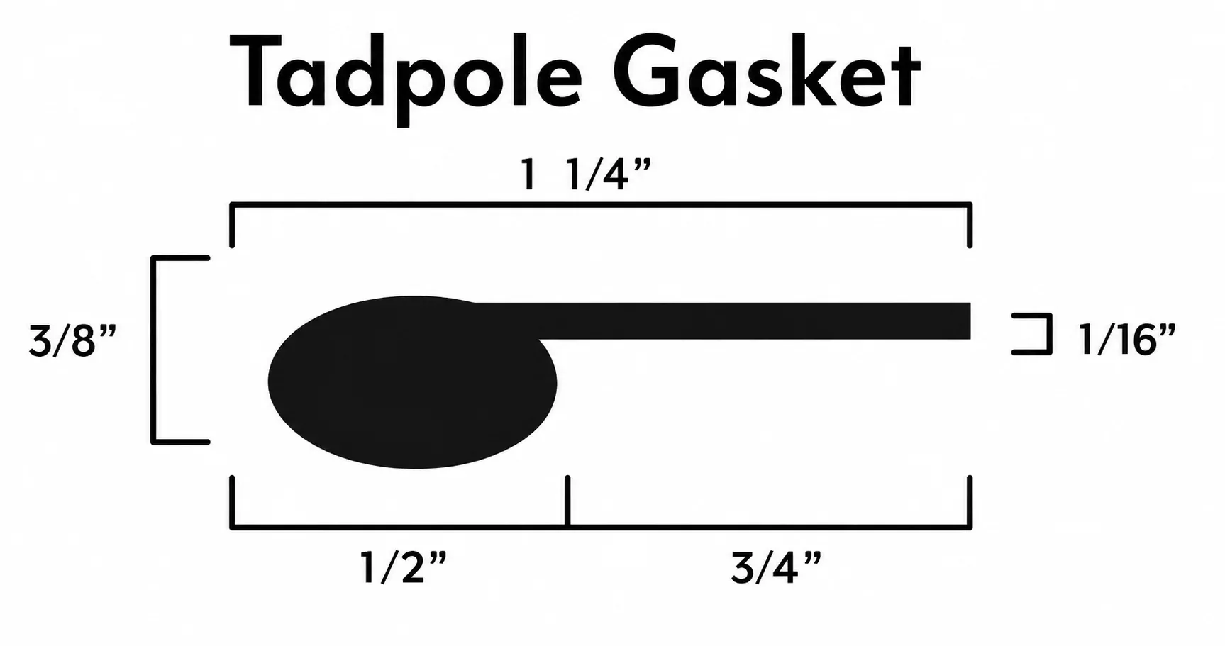 Tadpole Gasket – 1/2" Bulb x 1-1/4" Overall – Graphite Fiberglass PSA