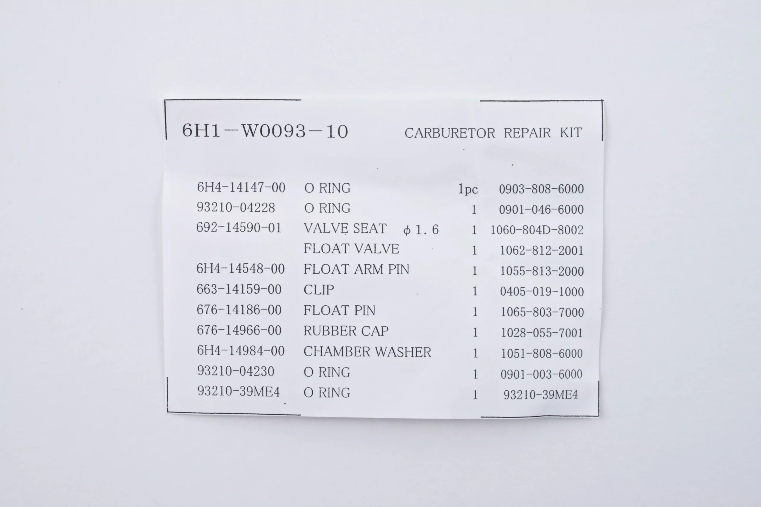 Yamaha Carburetor Repair Kit 6H1-W0093-10-00